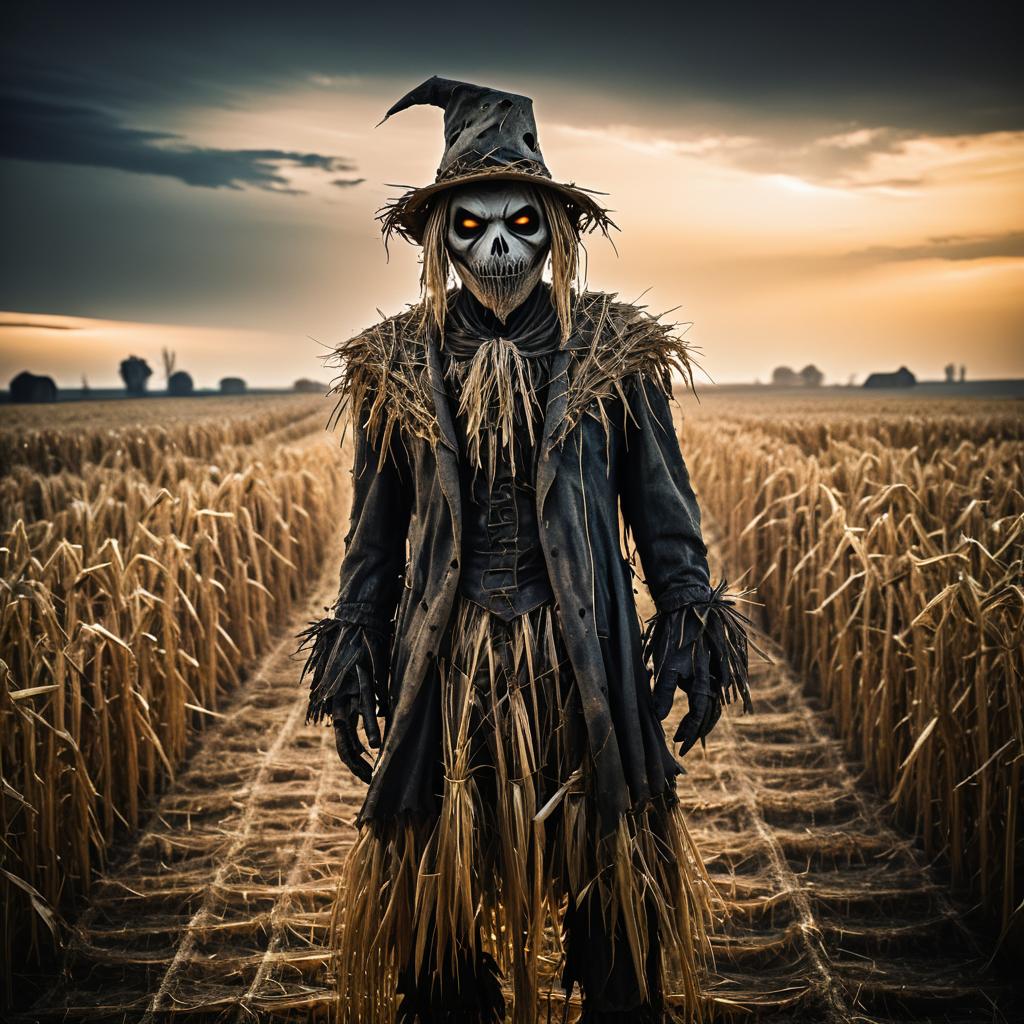 Haunting Zombie Scarecrow in Twilight Field