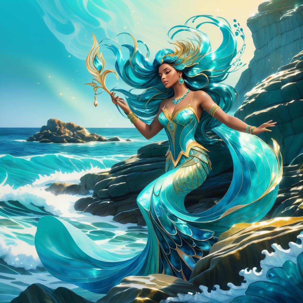 Graceful Siren Singing on Rocky Shore