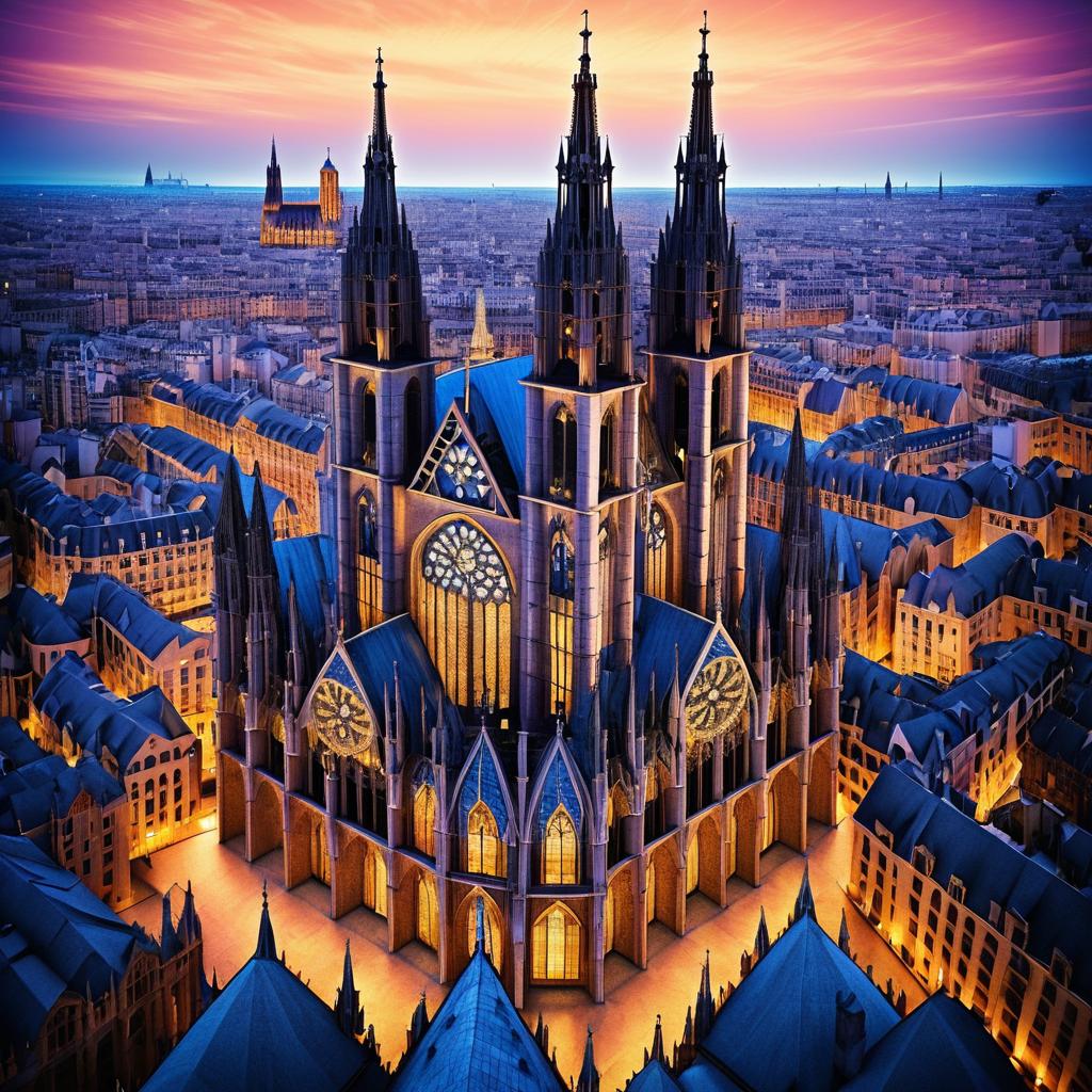 Gothic Cathedral at Twilight in Vintage Style