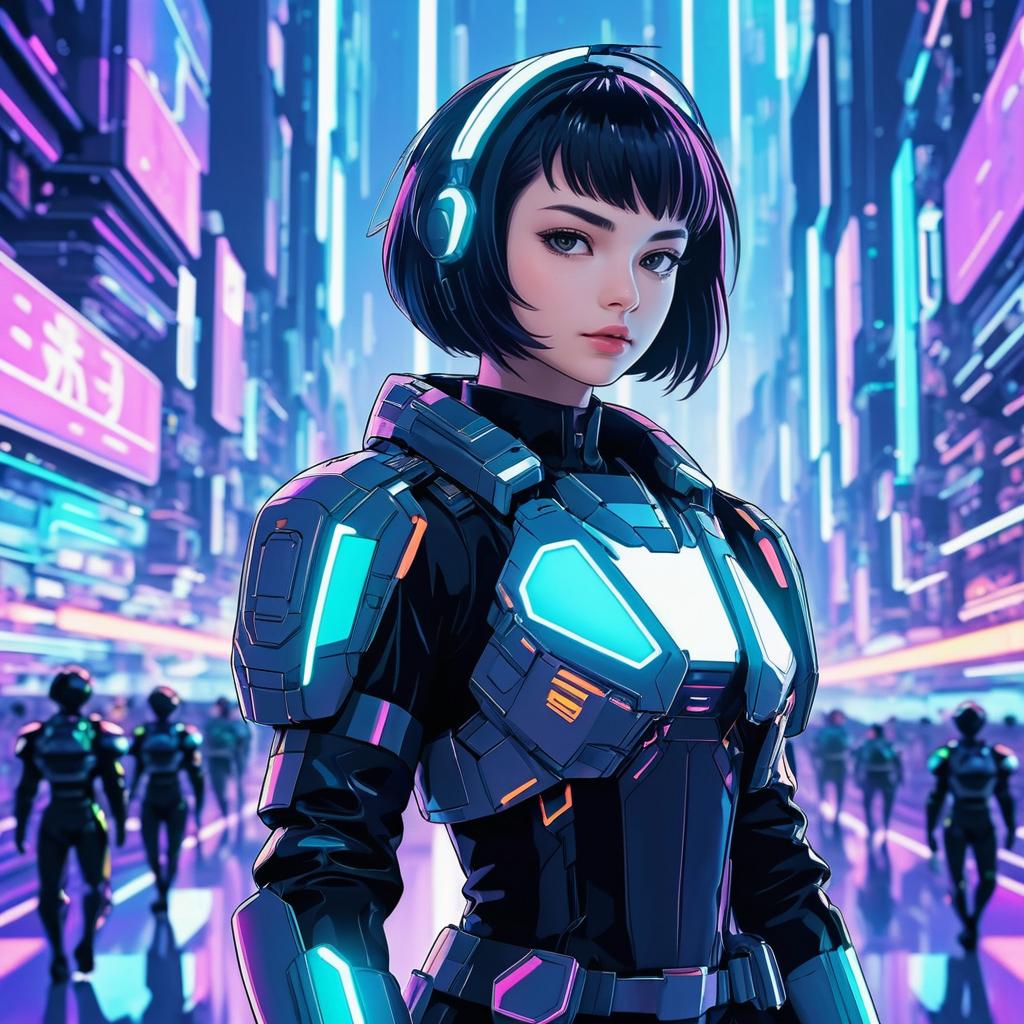 Determined Mech Pilot in Neon City