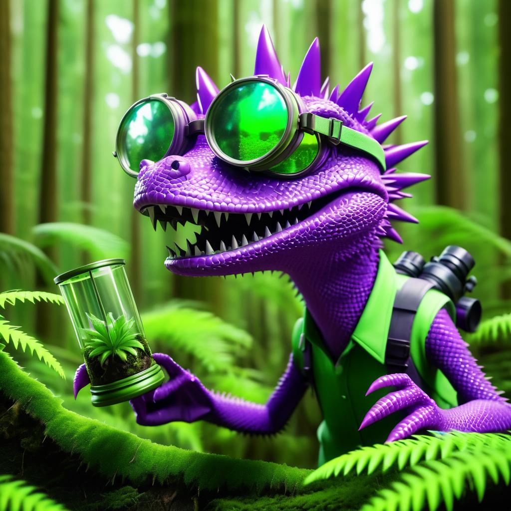 Photorealistic Purple Spiky Lizard in Forest