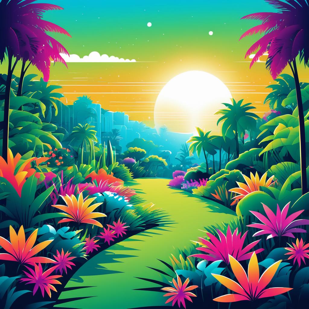 Surreal Vibrant Garden Landscape Artwork