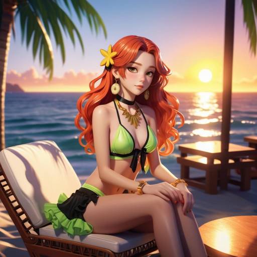 Vibrant Sunset Beachside Anime Girl Vibrant Sunset Beachside Anime Girl