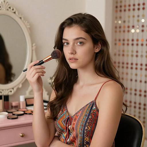 Elegant Young Woman with Makeup Brush