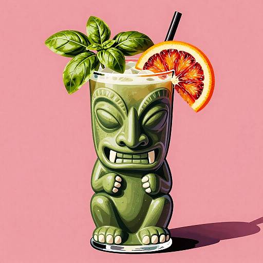 Bold Pop-Surreal Vintage Tiki Cocktail Illustration