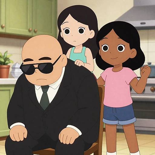 Vibrant Kitchen Scene with Three Characters