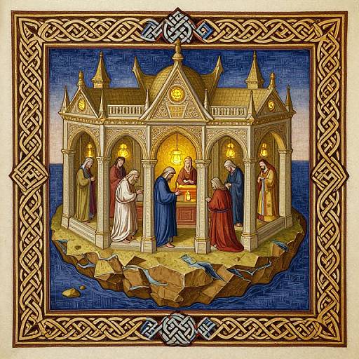 Ancient Lindisfarne Celtic Manuscript Scene