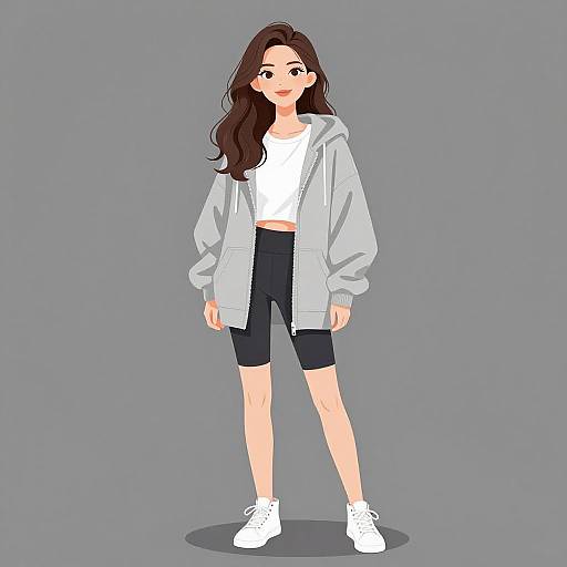 Casual Sporty Woman in Grey Hoodie