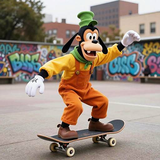 Goofy Monkey Skateboarding in Urban Park