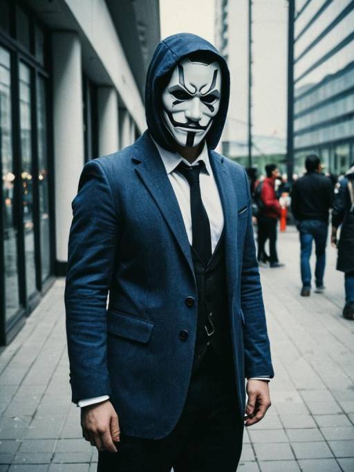 Man Wearing Mask and Suit with Hoodie in Urban Setting