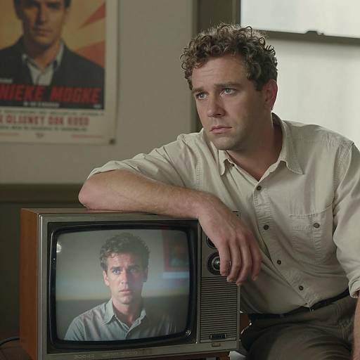 Vintage Man with Old TV in Retro Style