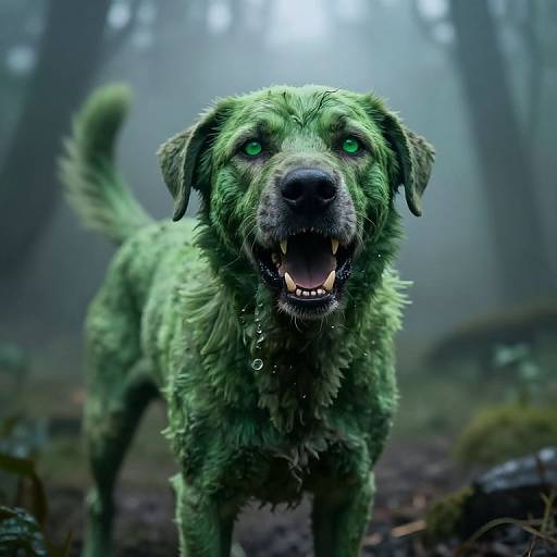 Mutated Green Dog with Glowing Eyes
