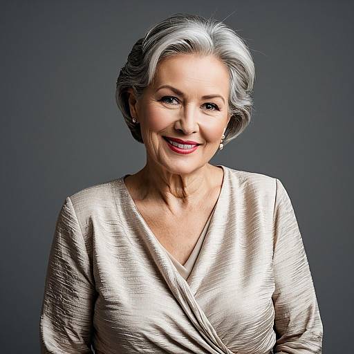 Smiling Senior Woman in Beige Dress