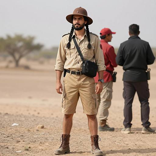 Adventurous Young Man in Safari Attire