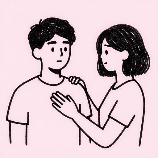 Minimalistic Sketch of Two Curly-Haired Figures