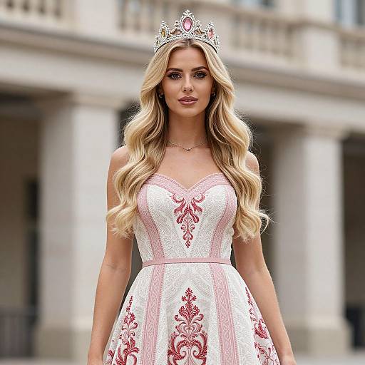 Blonde Woman in Crowned Dress
