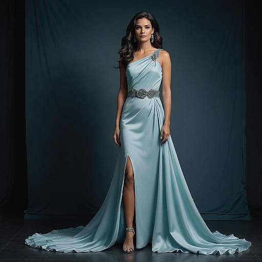 Elegant Woman in Pale Blue Evening Gown