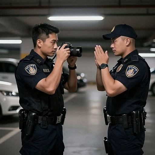 Police Officers in Dim Parking Garage