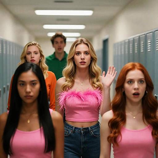 Diverse Women Posing in Bright Hallway