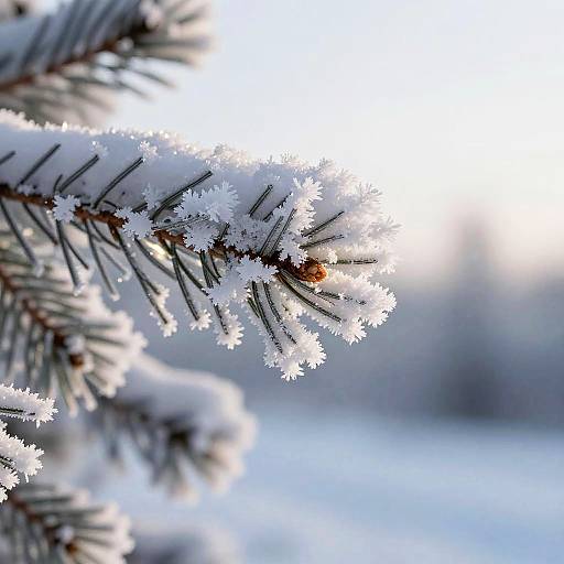 Close-Up Snowflake on Pine Branch