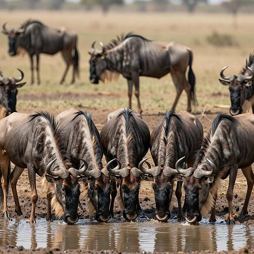 Wildebeests at a Serene Waterhole