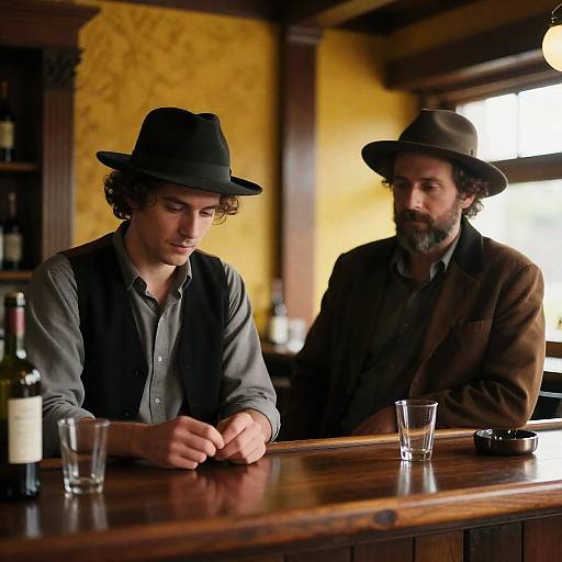 Contemplative Men in Cozy Wooden Bar