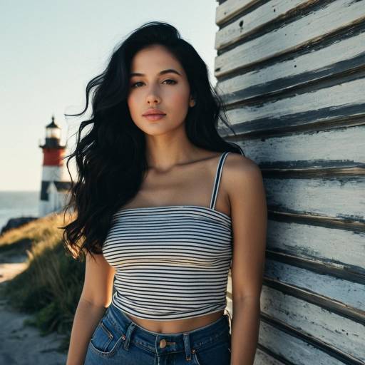 Stunning Woman by a Weathered Lighthouse