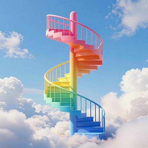 Colorful 3D Spiral Staircase to Sky