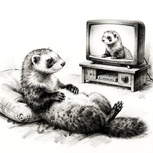 Contented Ferret Relaxing in Living Room