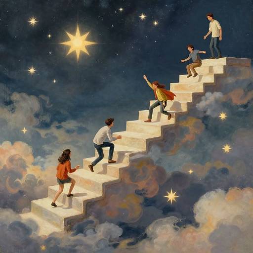 Surreal Staircase Through Stars and Clouds