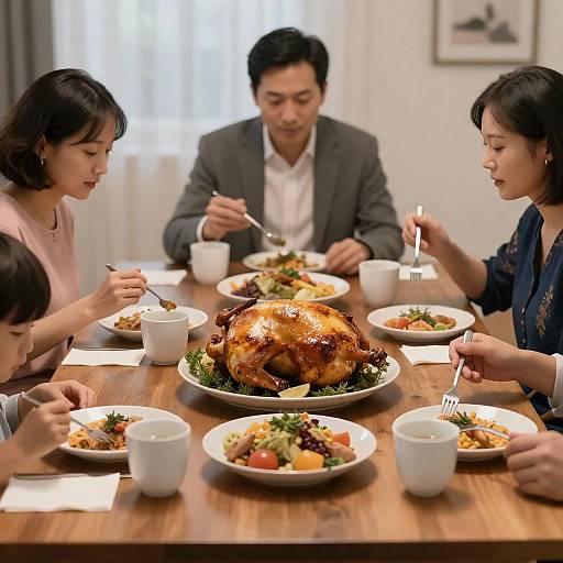 Family Feast at a Rustic Dining Table