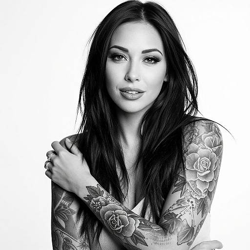 Black-and-White Portrait of Tattooed Woman