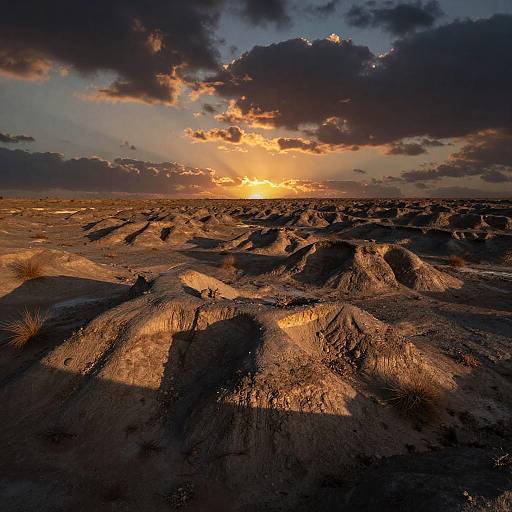 Rocky Desert Pits at Sunset