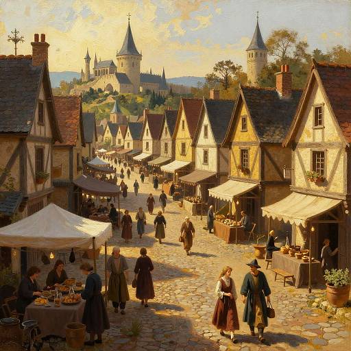 Medieval Town in Golden Sunlight
