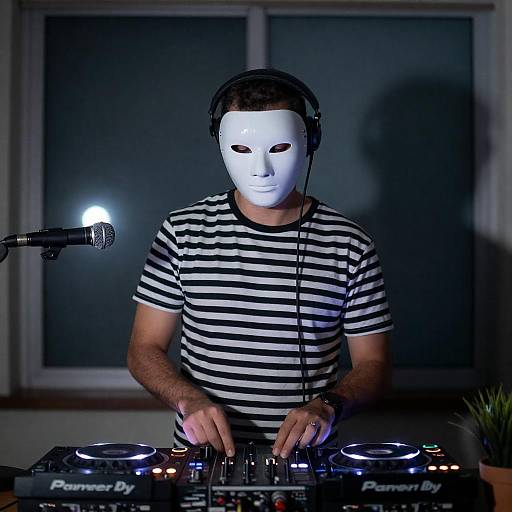 Masked DJ Mixing in Dim Light