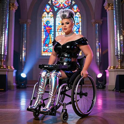 Confident Wheelchair DJ in Techno Baroque