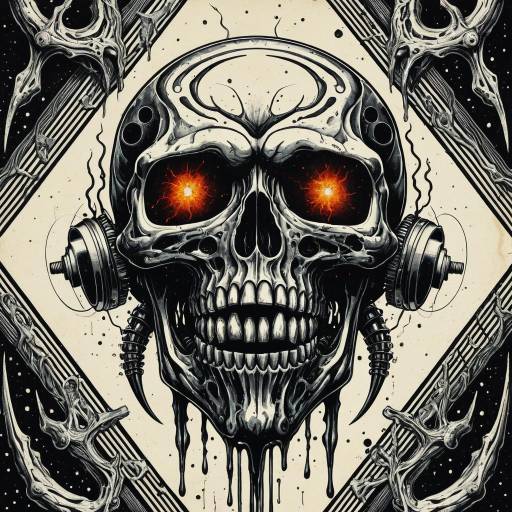 Biomechanical Demonic Skull with Glowing Eyes