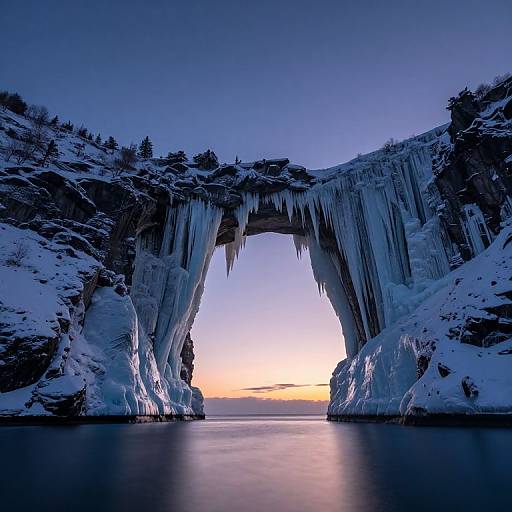 Twilight Icy Arch Over Tranquil Cliffs