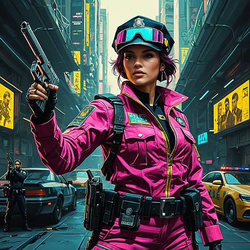 Cyberpunk Female Police Trooper with Pistol