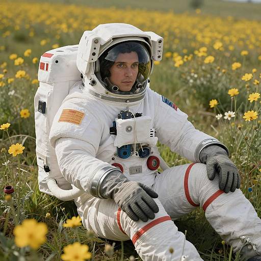 Astronaut in a Field of Yellow Flowers