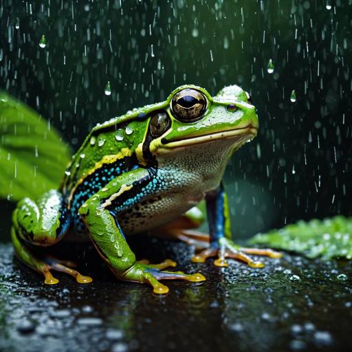 Detailed Green Rainforest Frog in Rain