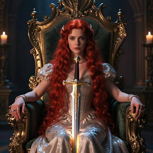 Red-Haired Princess with Glowing Sword