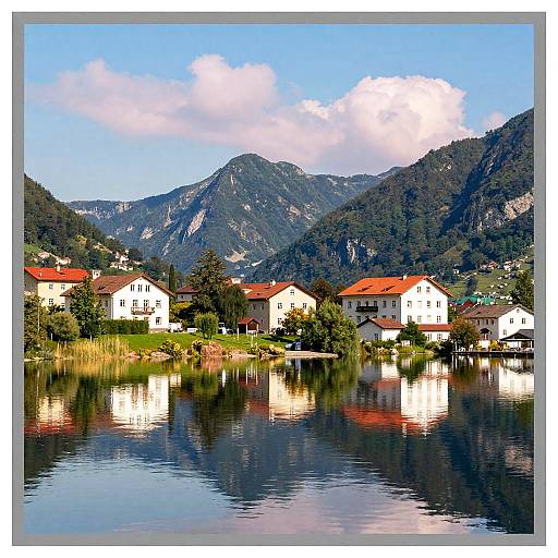 Serene Lakeside Village Panorama