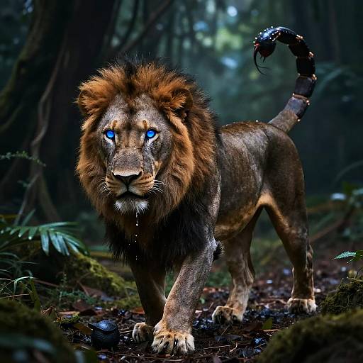 Lion with Scorpion Tail in Mystical Jungle