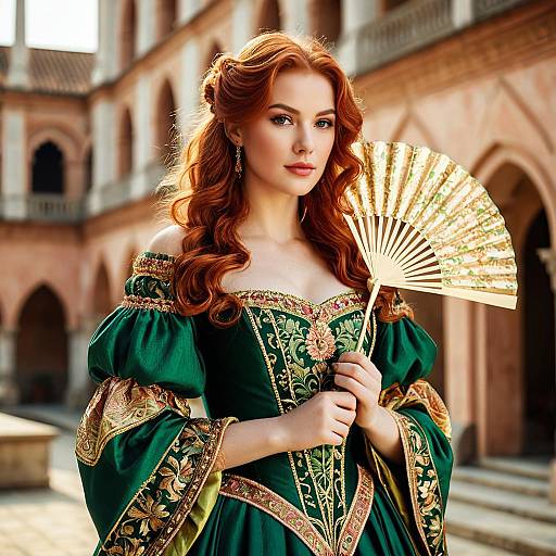 Elegant Woman in Renaissance Dress with Fan