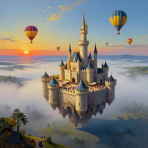 Surreal Aerial Castle Landscape Painting
