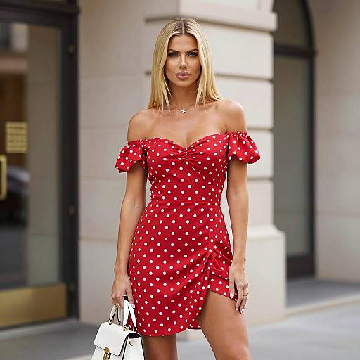 Blonde Woman in Polka Dot Dress Outdoors