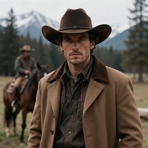 Rugged Cowboy in Mountainous Landscape