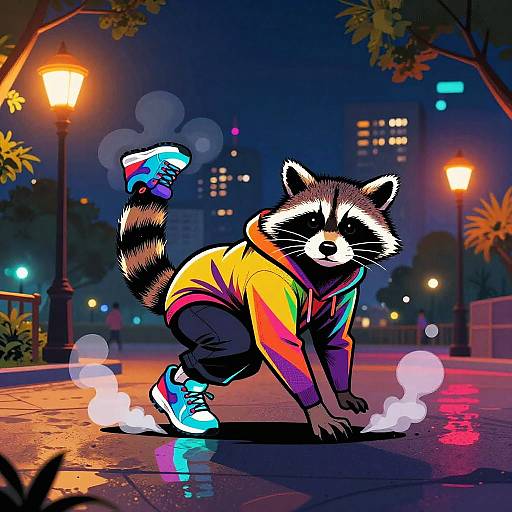 Dynamic Breakdancing Raccoon Pop Art