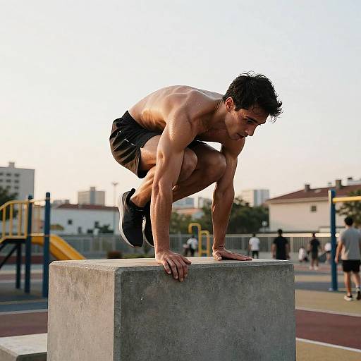 Athletic Male Parkour Vault at Golden Hour